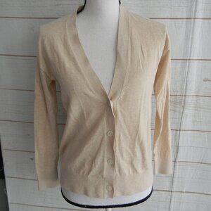 Quince Lightweight Cotton Cashmere Cardigan Sweater V-Neck OATMEAL BEIGE SZ XS